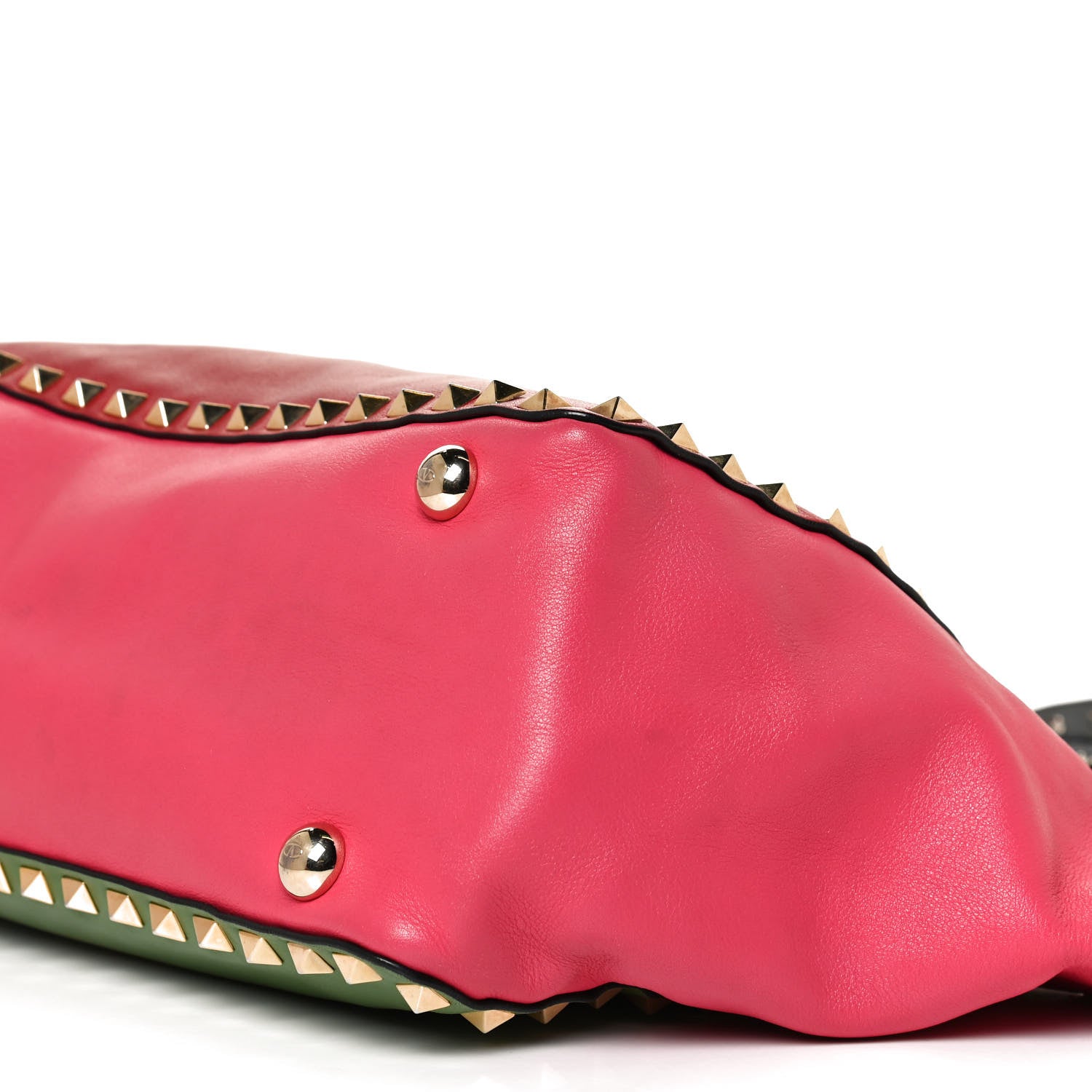 Valentino Garavani Vitello Colorblock Small Rockstud Tote Deep Rose Clover Grey Scarlet 16 of 22
