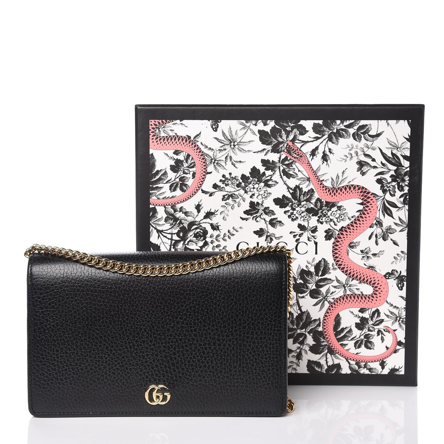 Calfskin Mini GG Marmont Chain Wallet Black