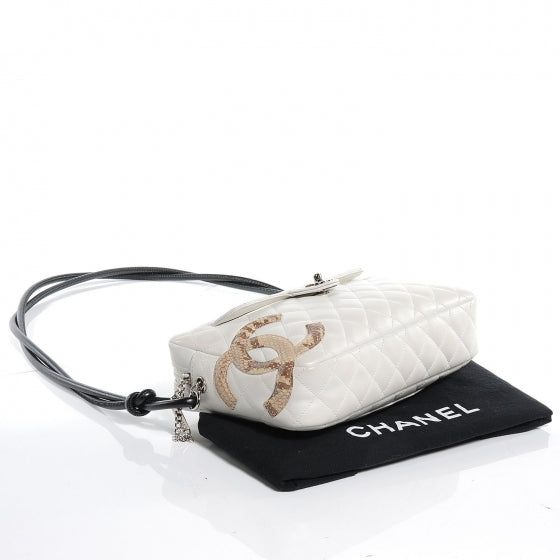 Calfskin Python Quilted Cambon Camera Case White