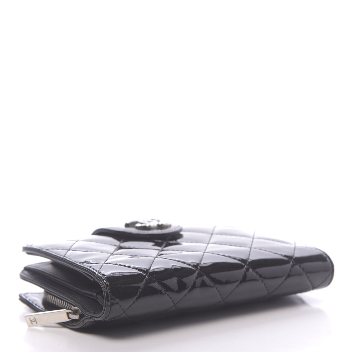 Patent Quilted Brilliant Zipped Pocket Wallet Black