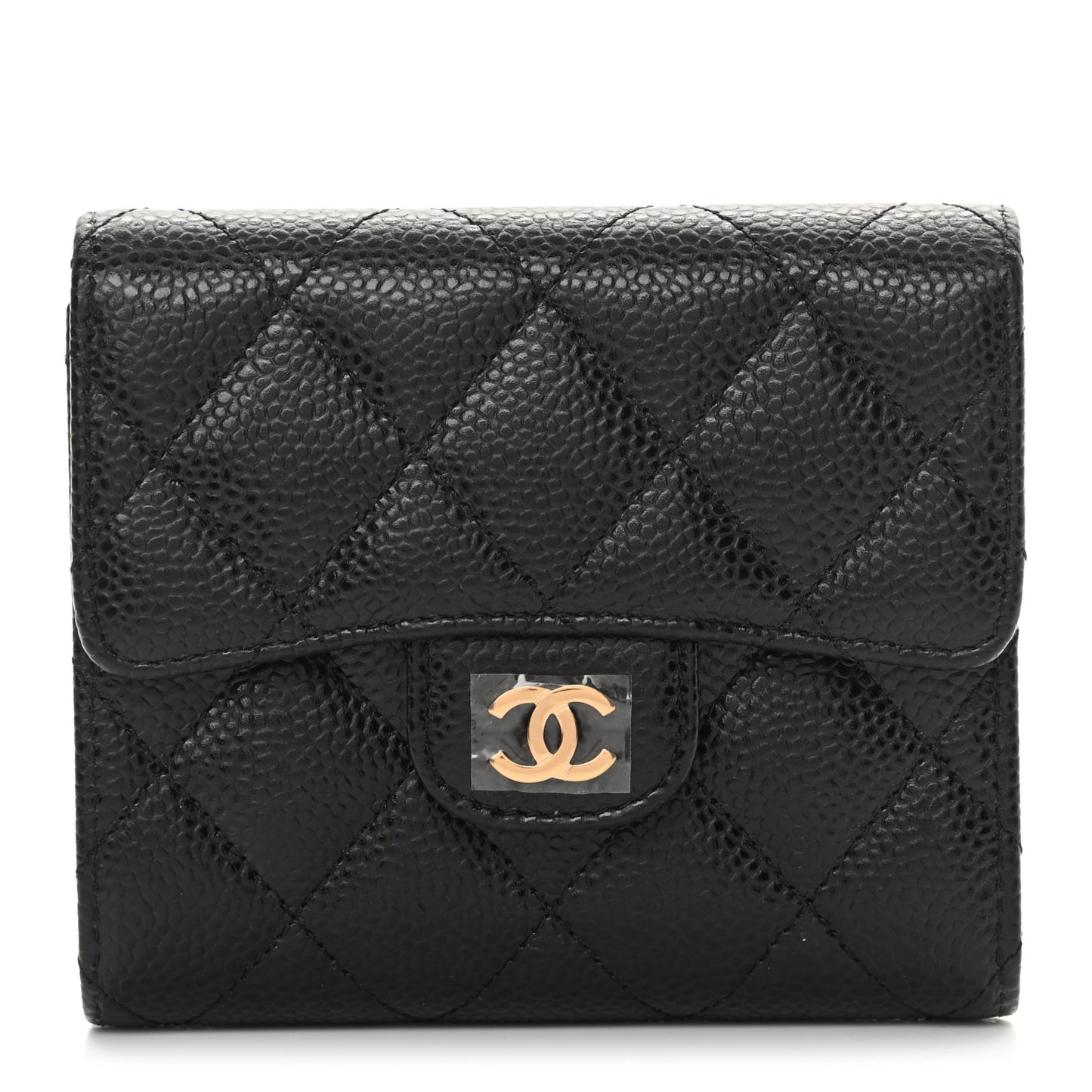 Caviar Quilted Compact Flap Wallet Black