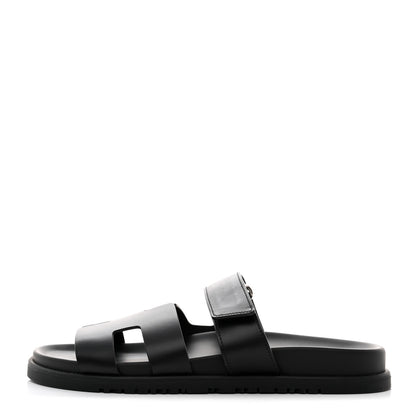 Hermes Calfskin Womens Chypre Sandals 38 Black 1 of 8