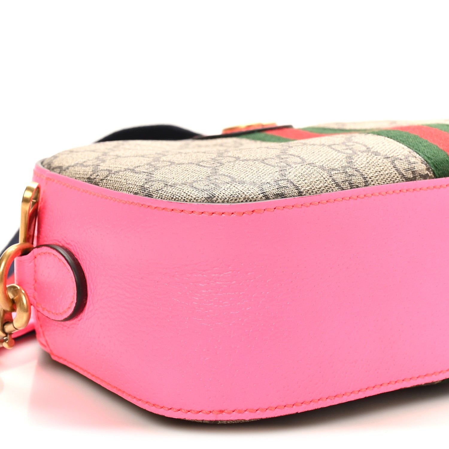 Gucci GG Supreme Monogram Textured Dollar Calfskin Web Ophidia Small Crossbody Bag Beige Ebony Fuchsia 9 of 10