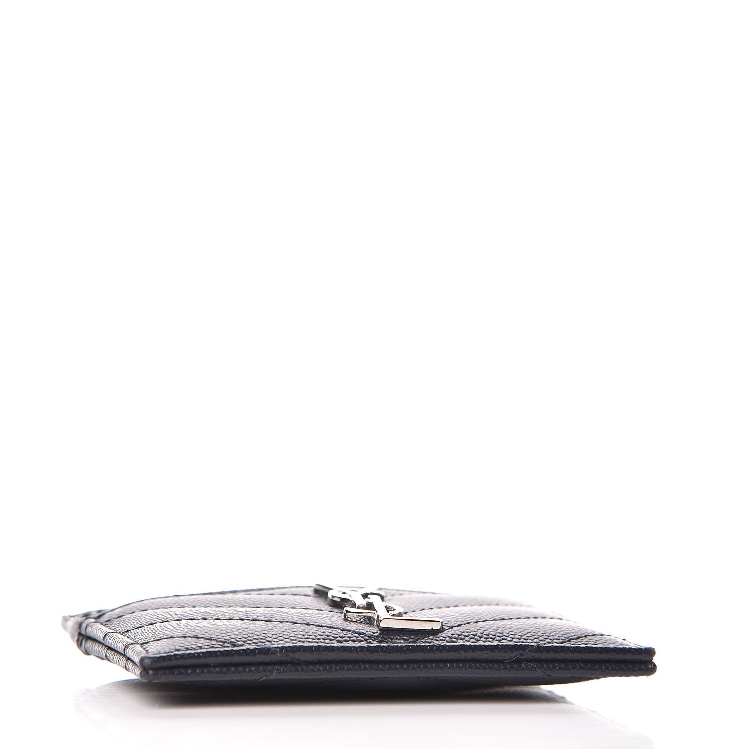 Saint Laurent Grain De Poudre Matelasse Monogram Chevron Credit Card Case Deep Marine 4 of 8