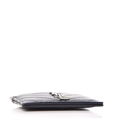 Saint Laurent Grain De Poudre Matelasse Monogram Chevron Credit Card Case Deep Marine 4 of 8