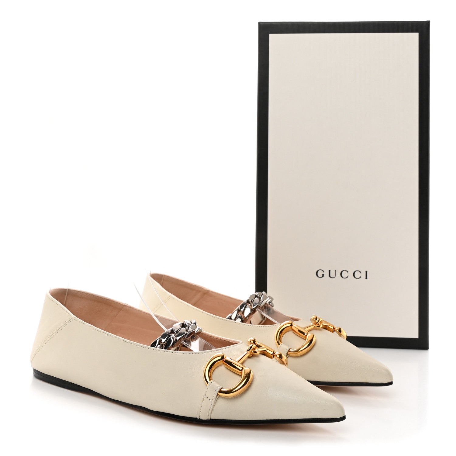 Gucci Nappa Lumiere Deva Horsebit Chain Embellished Flats 37.5 Dusty White 12 of 12