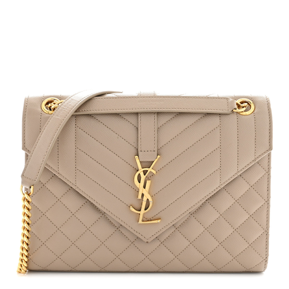 Grain De Poudre Textured Mixed Matelasse Medium Triquilt Monogram Satchel Dark Latte