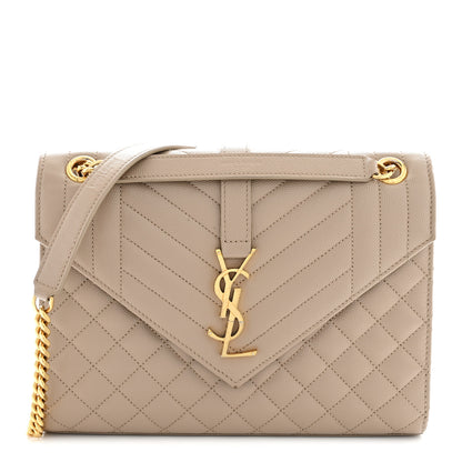 Saint Laurent Grain De Poudre Textured Mixed Matelasse Medium Triquilt Monogram Satchel Dark Latte 1 of 15