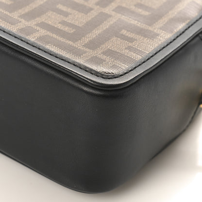 Fendi Glazed Fabric Vitello Century FF 1974 Stamp Patch Mini Camera Case Mogano Panna Black 8 of 8