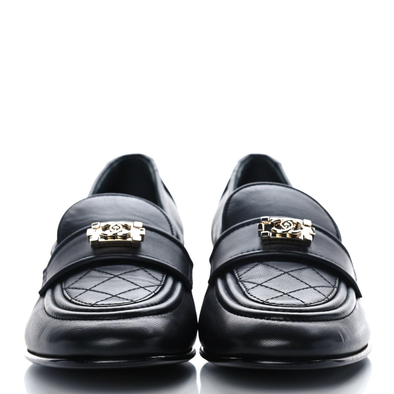 Chanel Lambskin Quilted Womens CC Loafers 39 Black 2 of 10