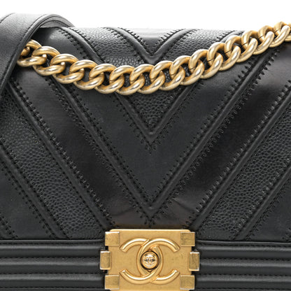Chanel Caviar Suede Calfskin Chevron Medium Boy Flap Black 6 of 14