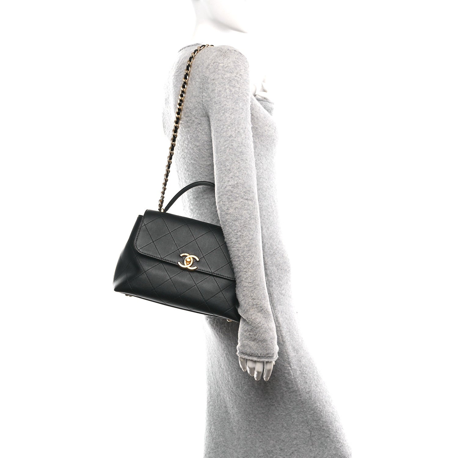 CHANELレディース Chanel Calfskin Large Top Handle Flap Black 1775773 – FASHIONPHILE