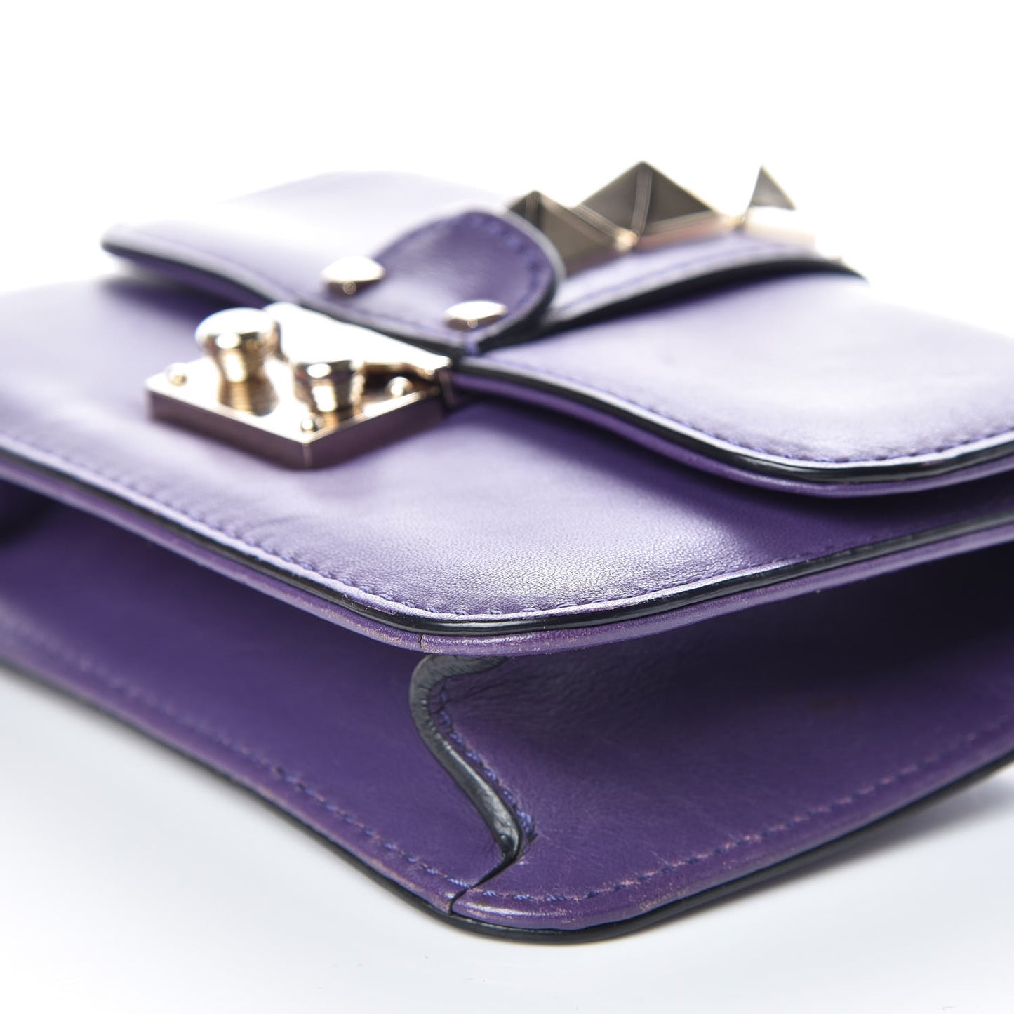 Vitello Mini Glam Lock Rockstud Flap Purple