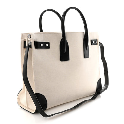 Saint Laurent Canvas Calfskin Large Thin Sac De Jour Naturel Black 3 of 9