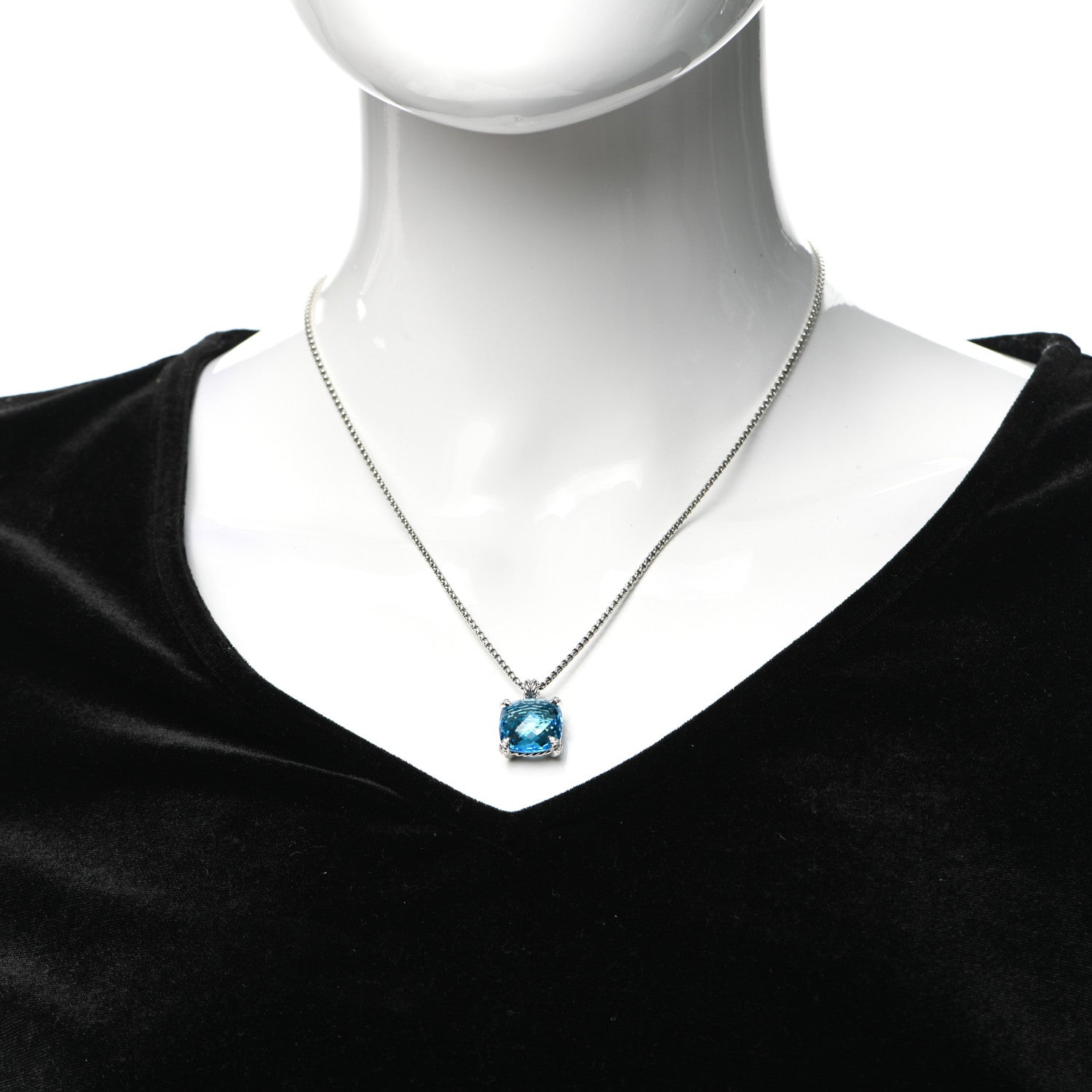 David Yurman Sterling Silver Diamond Blue Topaz 14mm Chatelaine Pendant Necklace 2 of 5