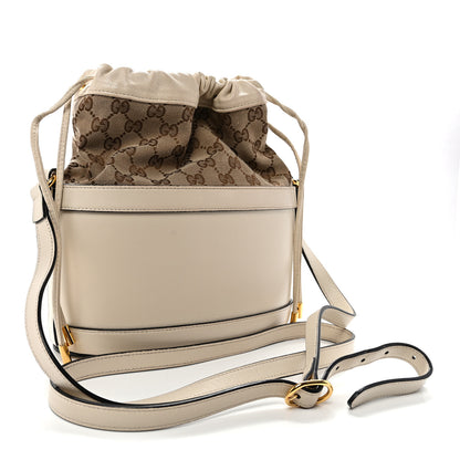 Gucci Monogram Textured Calfskin Horsebit 1955 Drawstring Bucket Bag Beige Mystic White 3 of 10