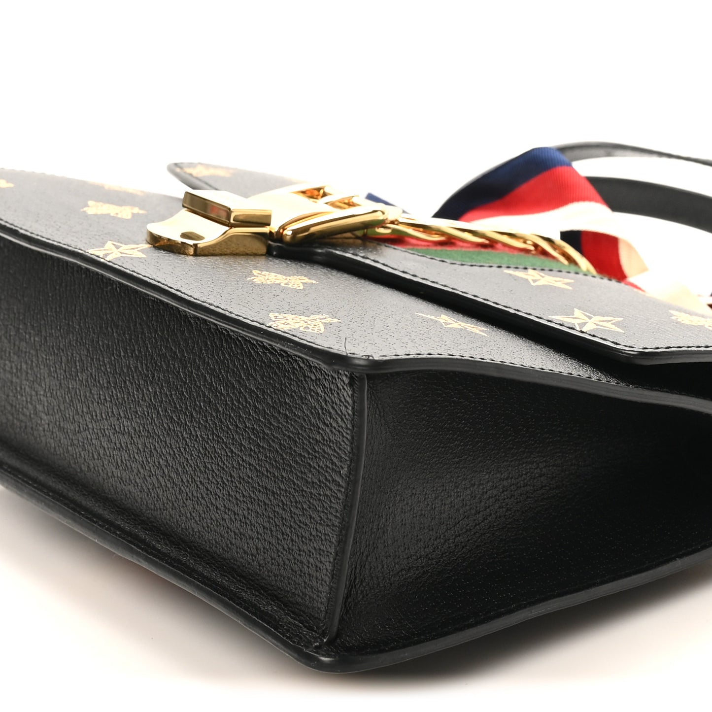 Textured Calfskin Bee Star Print Small Sylvie Shoulder Bag Black