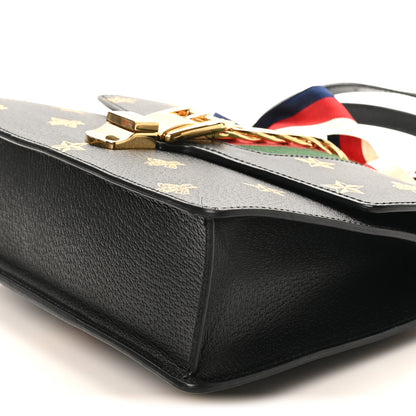 Gucci Textured Calfskin Bee Star Print Small Sylvie Shoulder Bag Black 10 of 10