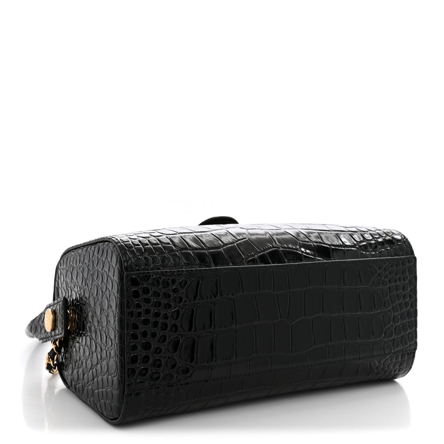 Crocodile Embossed Quilted Turn Around Clutch With Chain Black