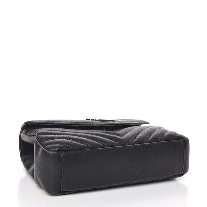 Saint Laurent Sheepskin Matelasse Chevron Monogram Medium College Bag Black 4 of 10