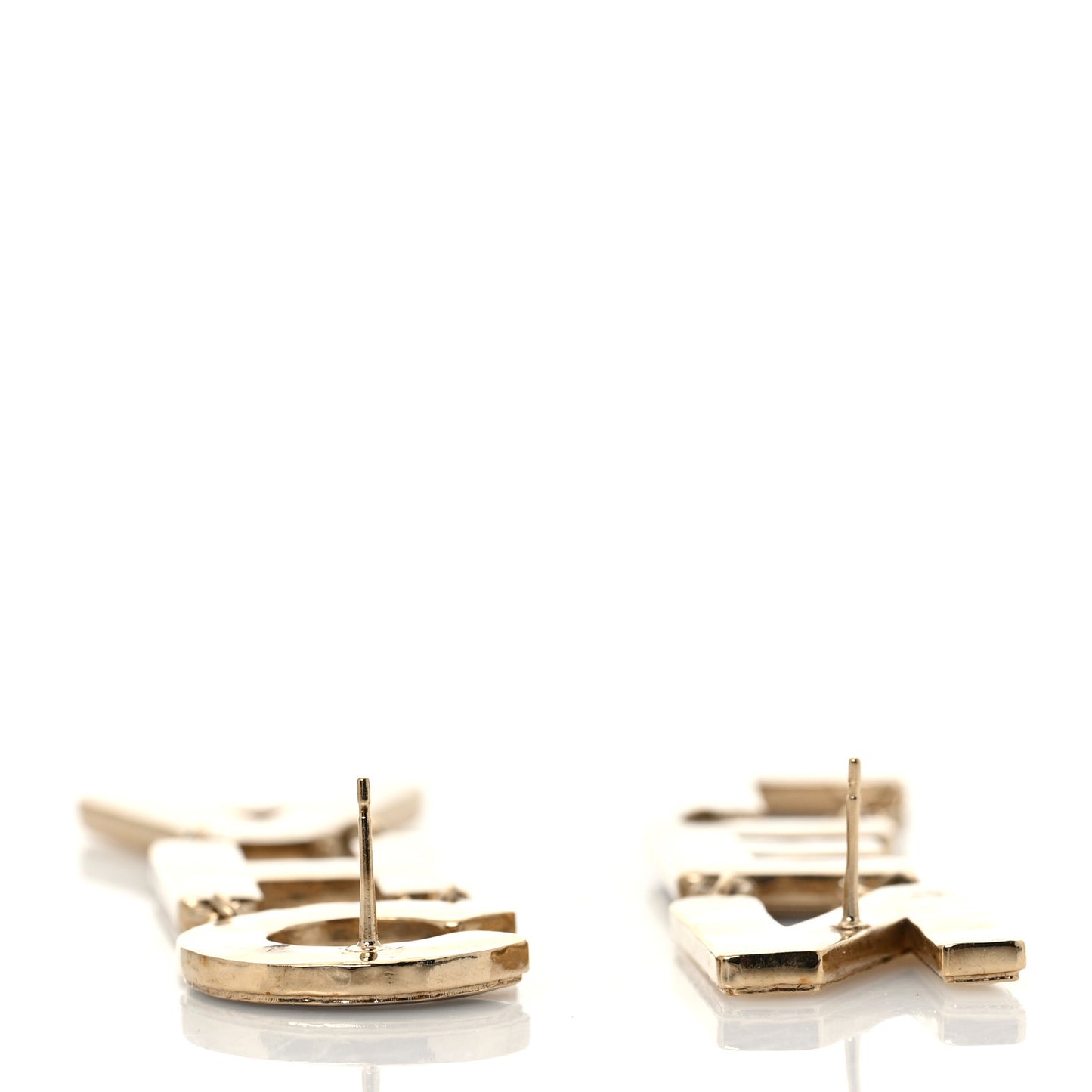 Metal Enamel Cha-Nel Logo Drop Earrings Black White