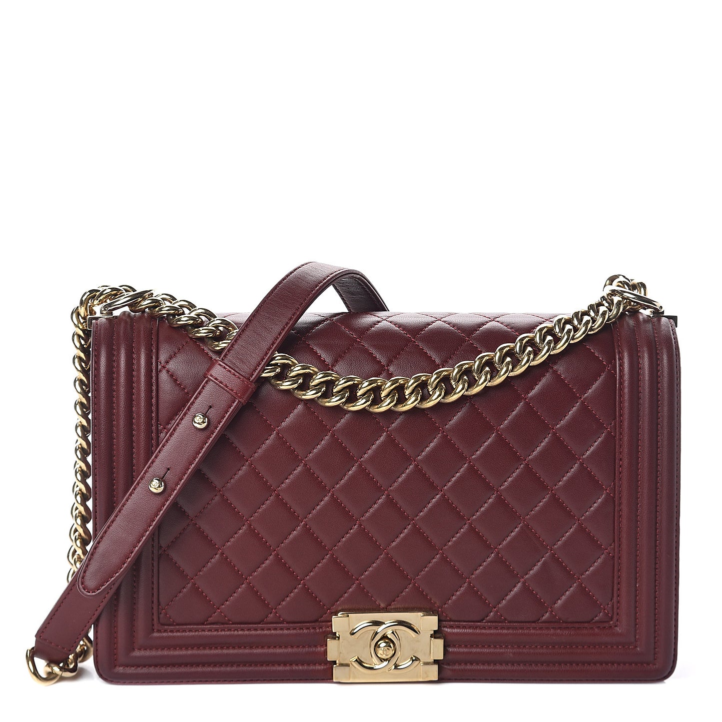Lambskin Quilted New Medium Boy Flap Dark Red