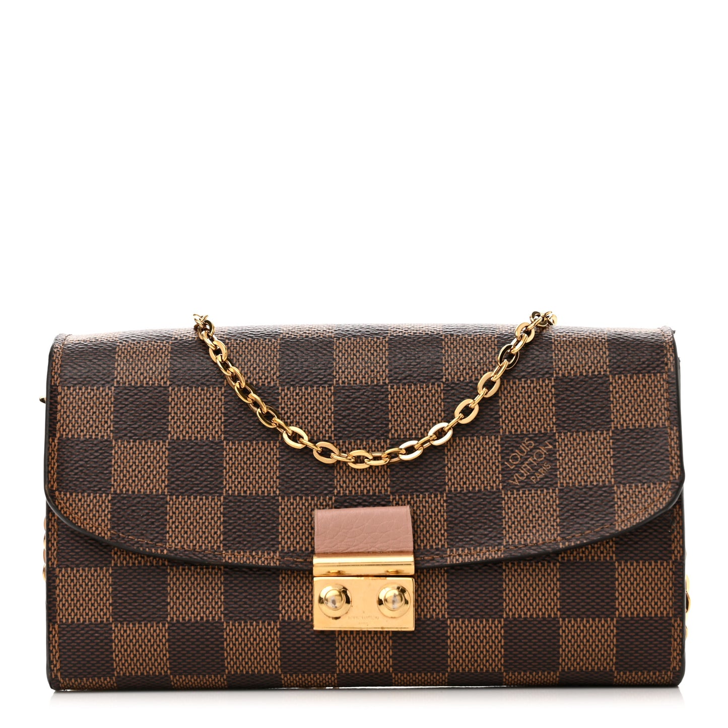 Damier Ebene Croisette Chain Wallet Rose Ballerine