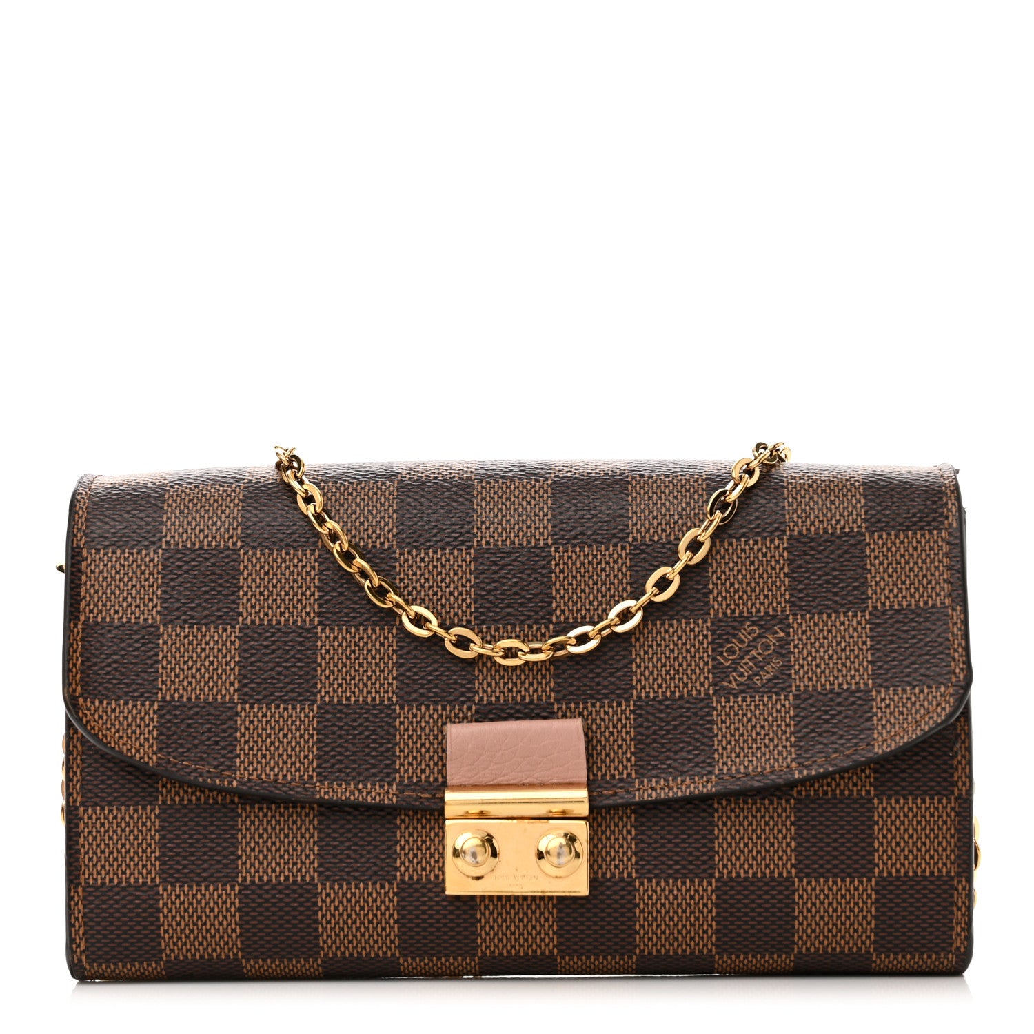 Louis Vuitton Damier Ebene Croisette Chain Wallet Rose Ballerine 1 of 16