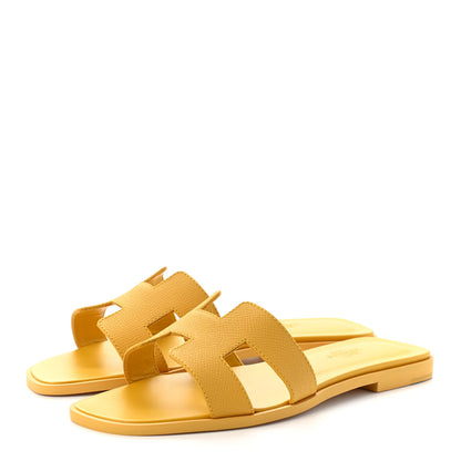 Hermes Epsom Oran Sandals 37.5 Jaune Sable 3 of 9