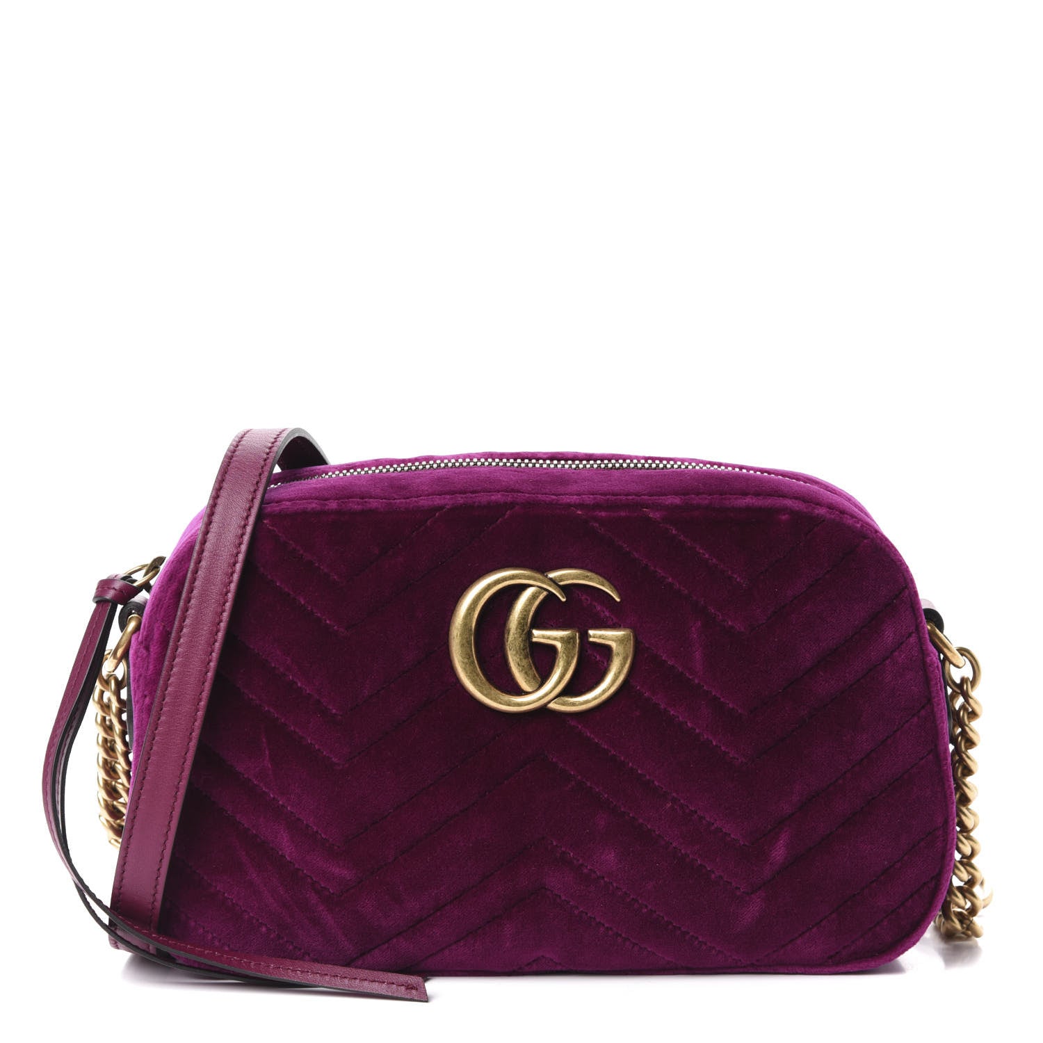 Gucci Velvet Matelasse Small GG Marmont Chain Shoulder Bag Fuchsia Violet Cyclamen 1 of 11