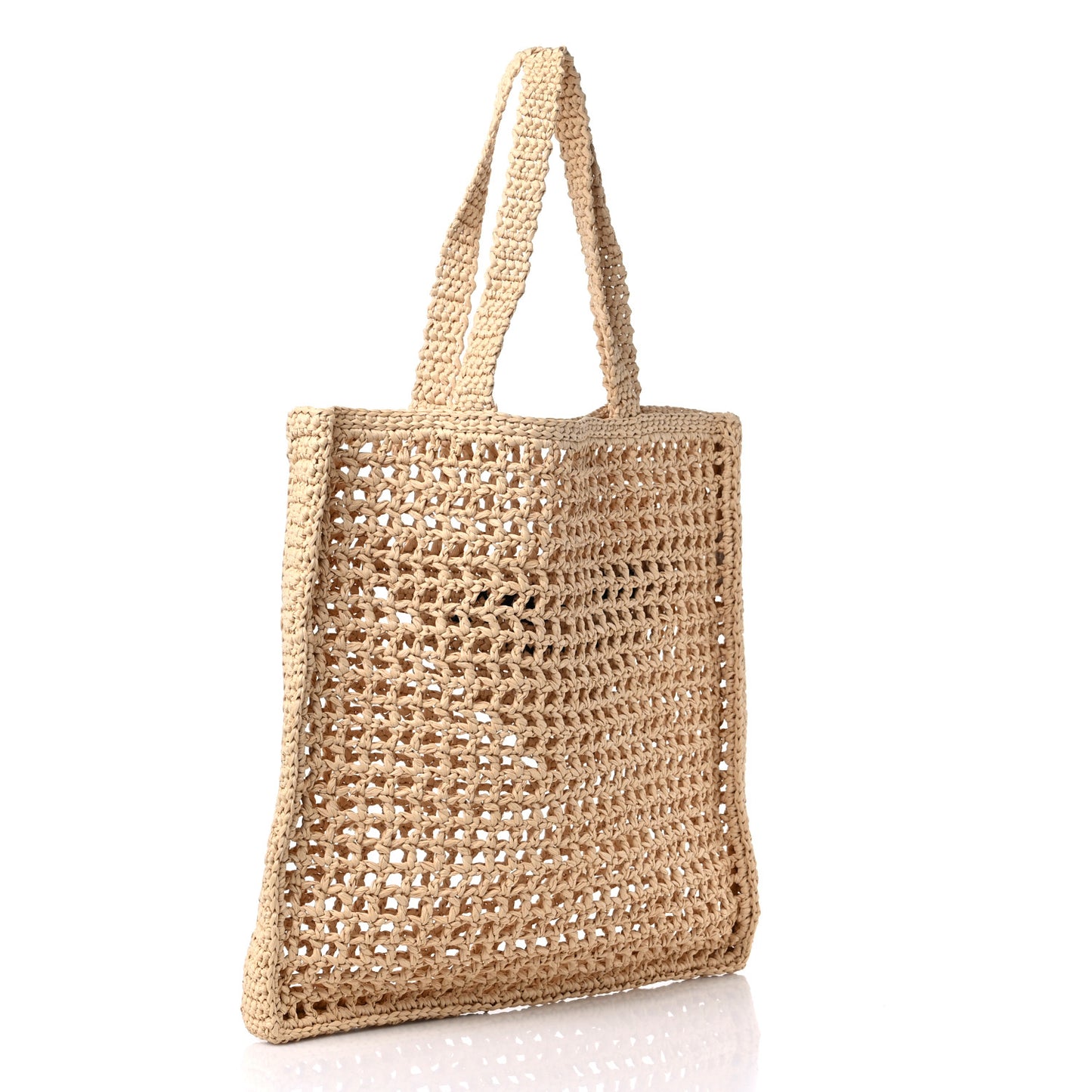 Yarn Raffia Effect Crochet Logo Embroidered Tote Bag Naturale