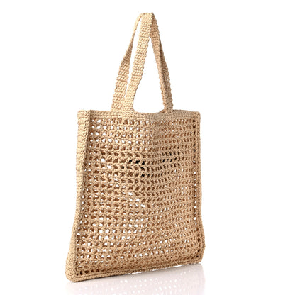 Prada Yarn Raffia Effect Crochet Logo Embroidered Tote Bag Naturale 3 of 8