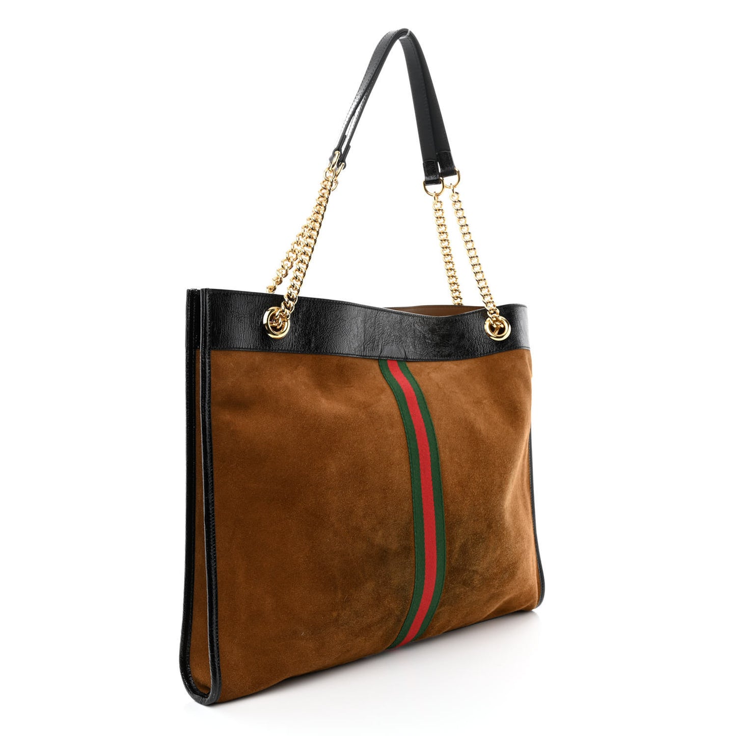 Suede Patent Large Rajah Chain Tote Nocciola Black