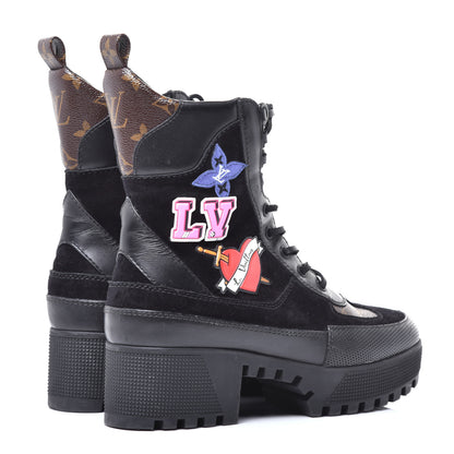 Louis Vuitton Suede Calfskin Monogram LV Black Heart Laureate Platform Desert Boots 38 Black 4 of 10