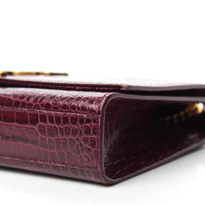 Saint Laurent Calfskin Crocodile Embossed Medium Classic Monogram Kate Tassel Satchel Dark Red 7 of 13