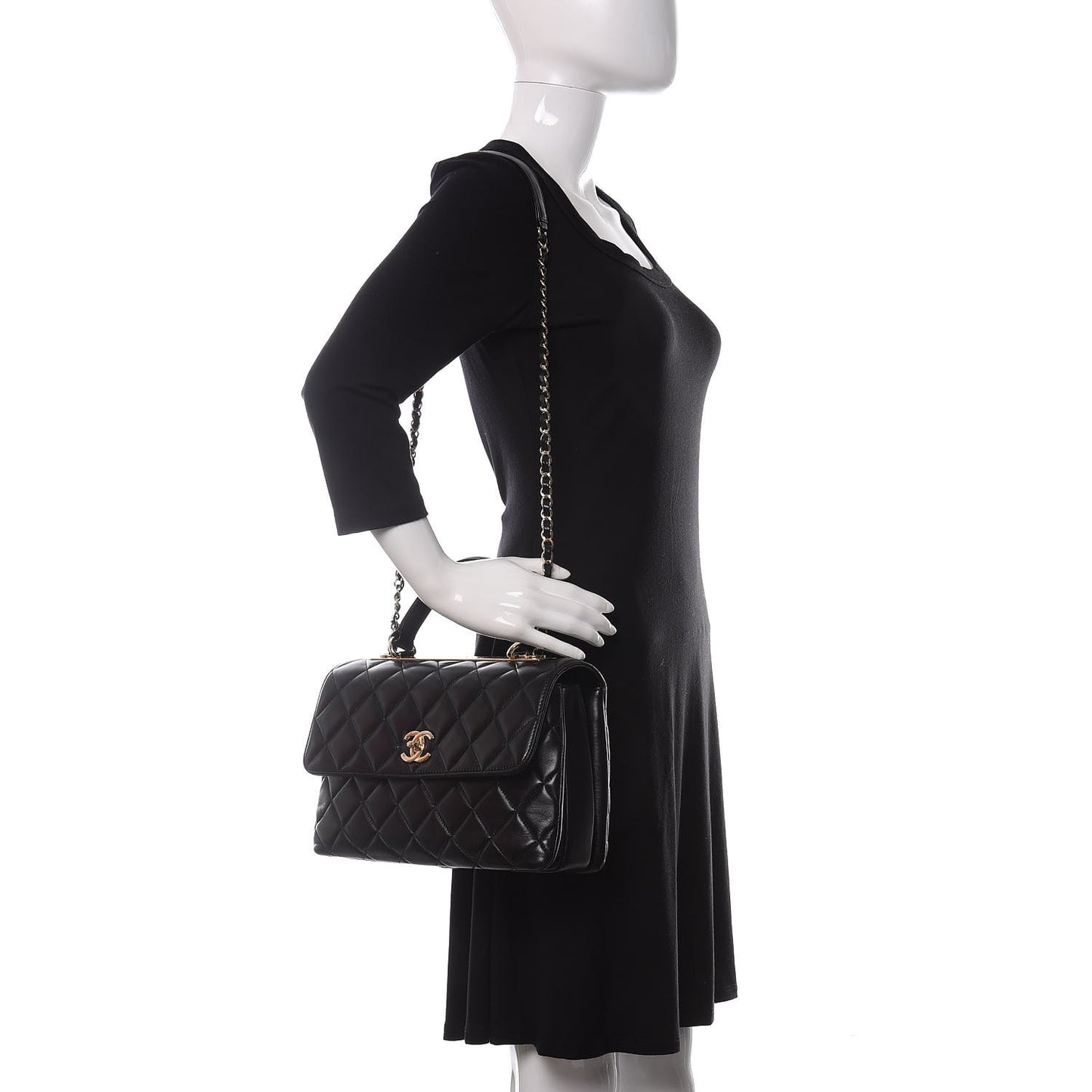 Lambskin Quilted Medium Trendy CC Flap Dual Handle Bag Black