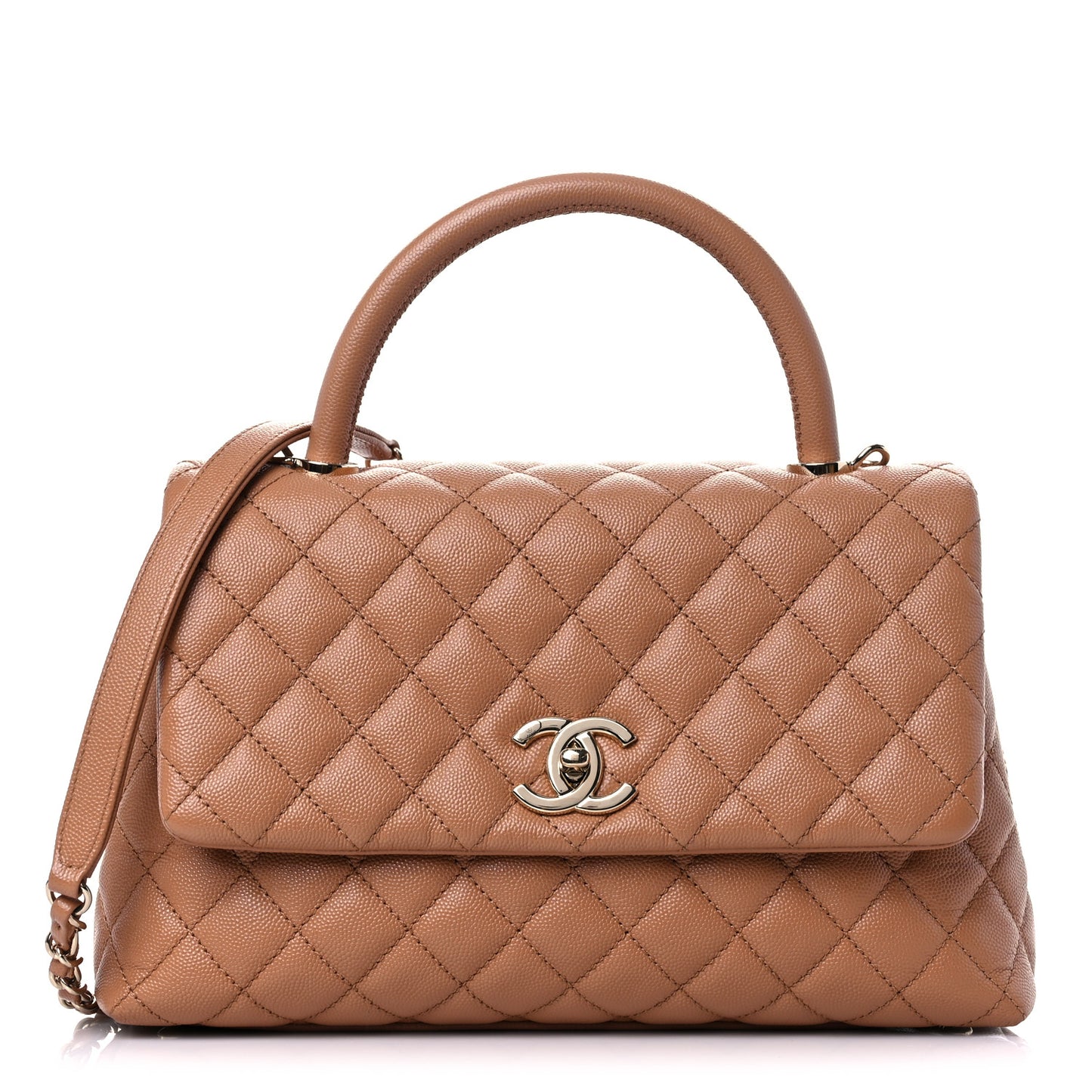 Caviar Quilted Small Coco Handle Flap Brown