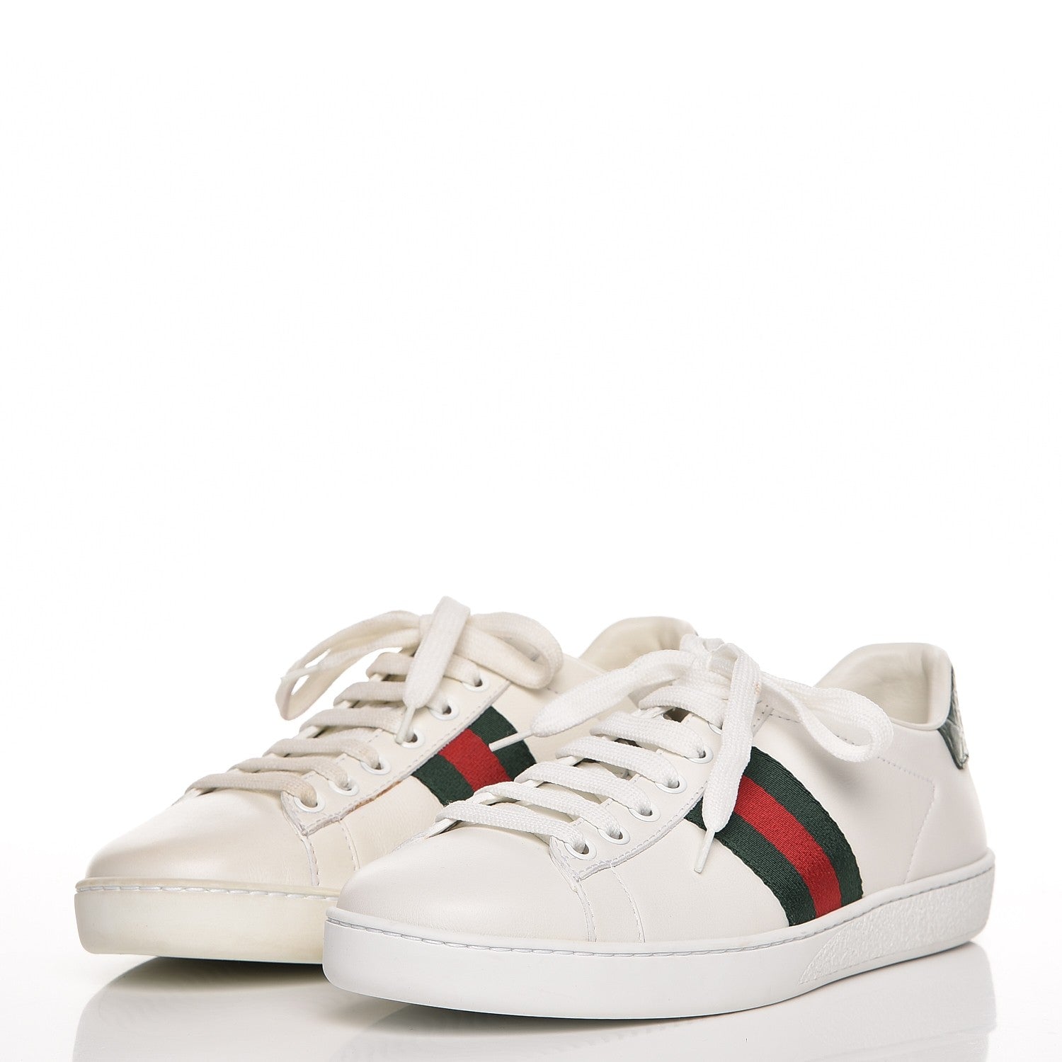 Gucci Calfskin Crocodile Web Ace Sneakers 37 White Green 2 of 21