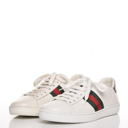 Gucci Calfskin Crocodile Web Ace Sneakers 37 White Green 2 of 21