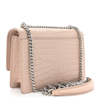 Saint Laurent Calfskin Crocodile Embossed Monogram Sunset Chain Wallet Marble Pink 3 of 19