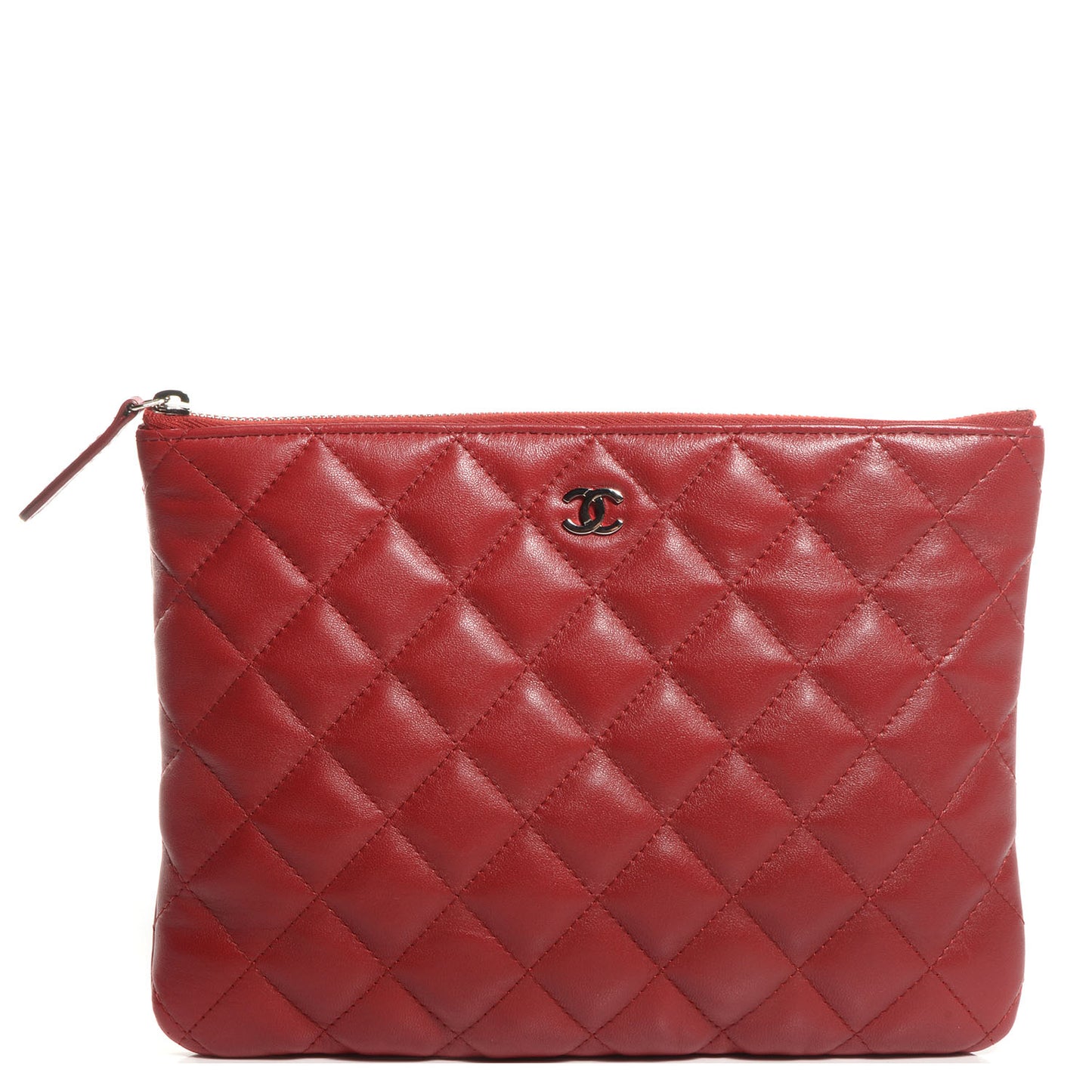 Lambskin Quilted Medium Cosmetic Case Red