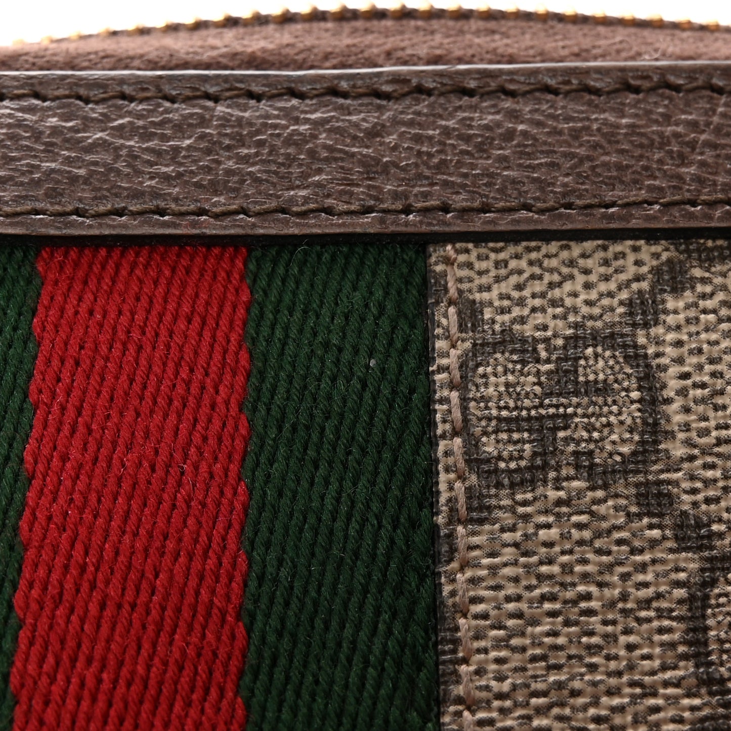 GG Supreme Monogram Web Ophidia Zip Around Wallet Brown
