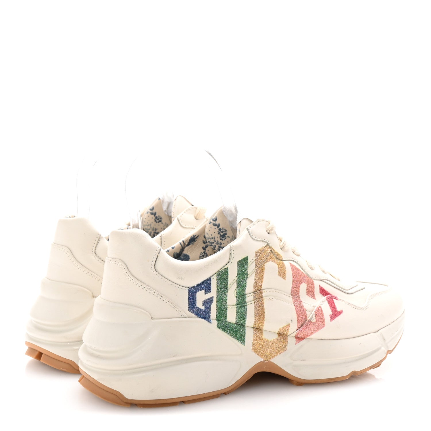Gucci Calfskin Glitter Game Logo Womens Rhyton Sneakers 38 Mystic White 5 of 9