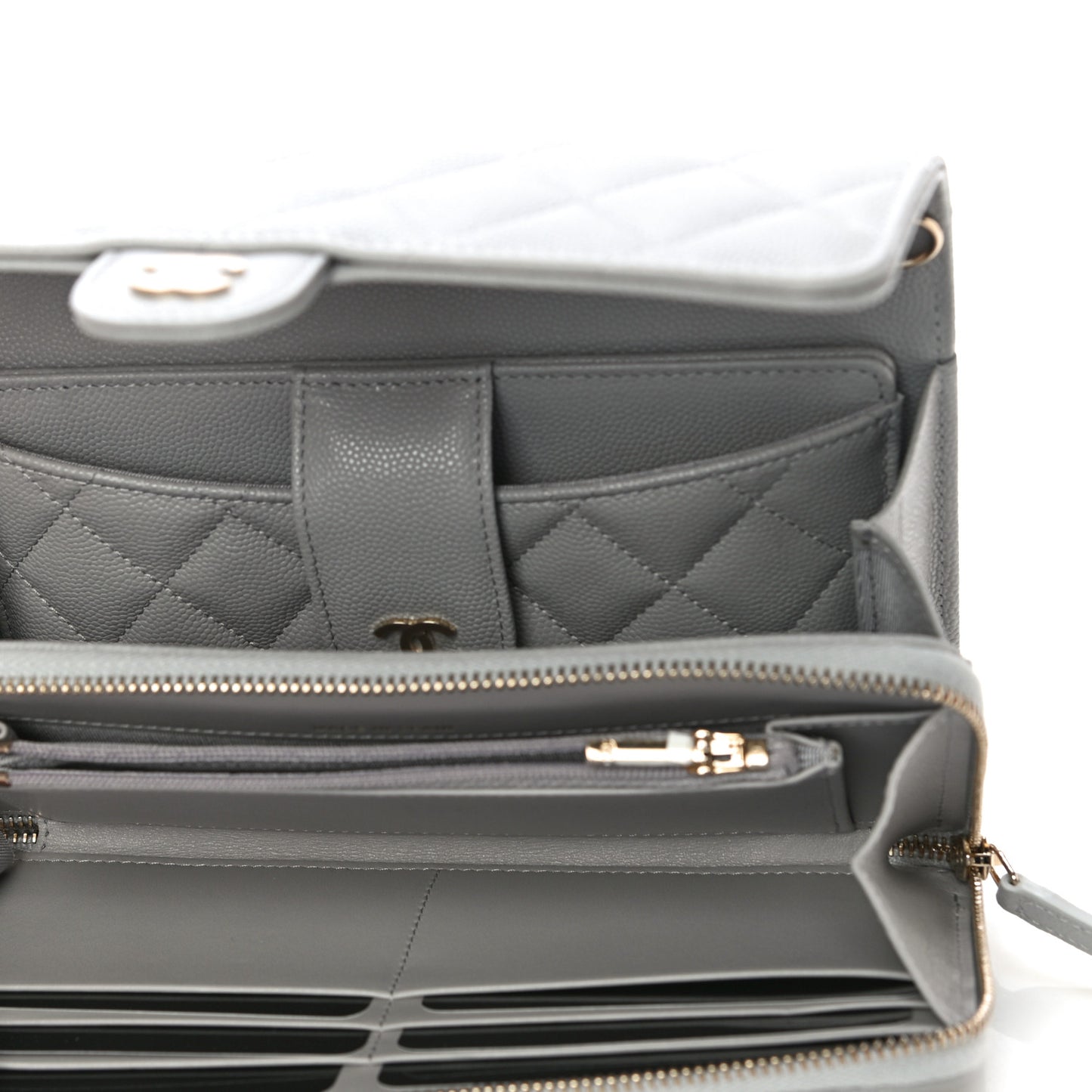 Caviar Quilted Phone Holder Wallet on Removable Chain Grey
