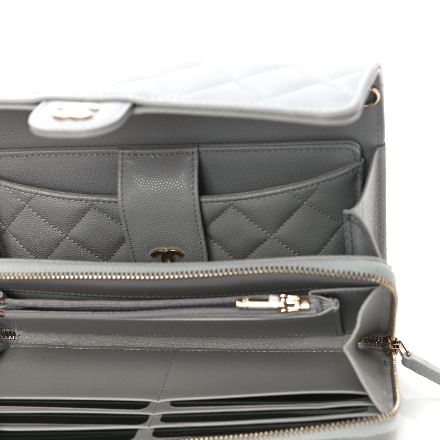 Chanel Caviar Quilted Phone Holder Wallet on Removable Chain Grey 5 of 12