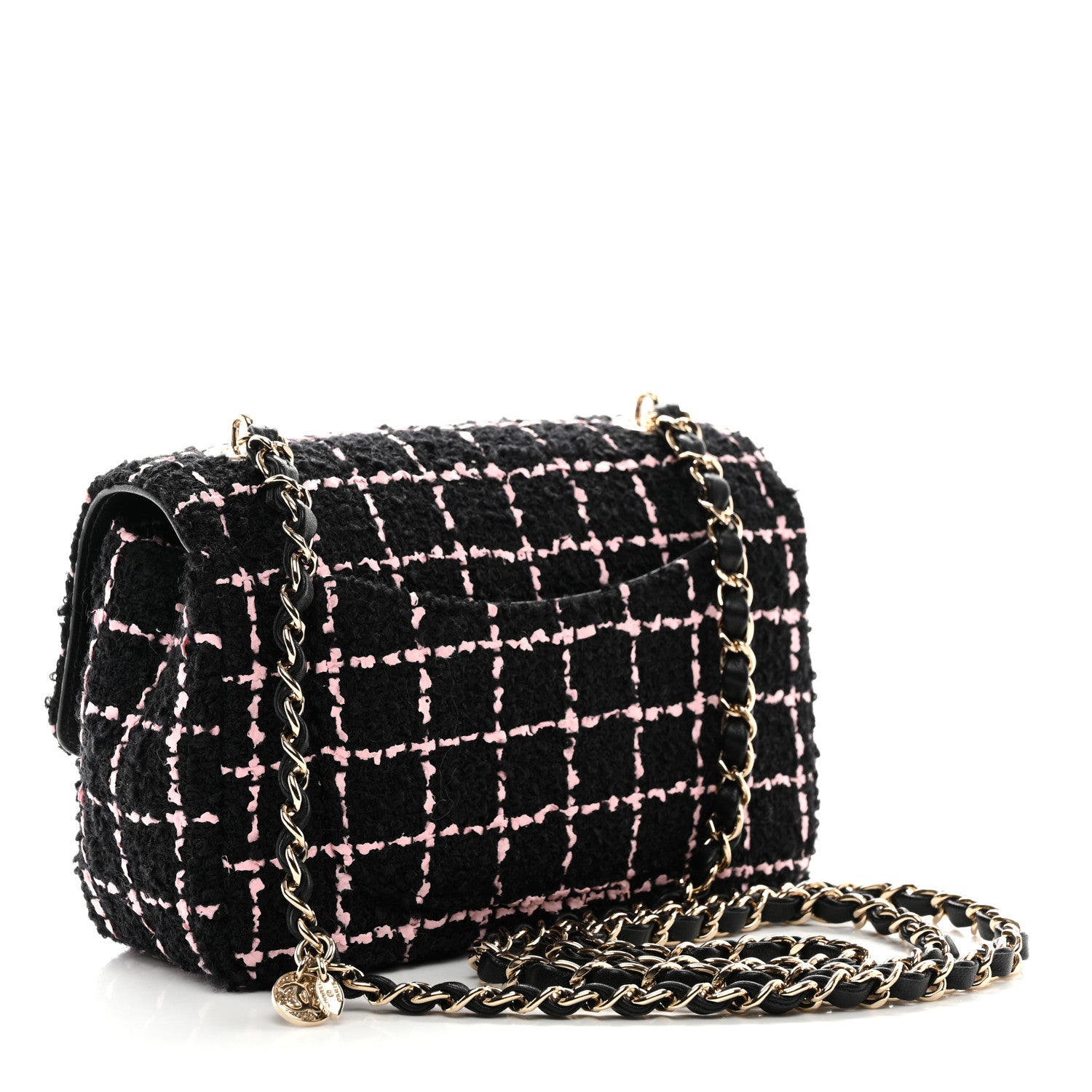 Chanel Tweed Quilted Small Camellia Flap Black Pink 3 of 10