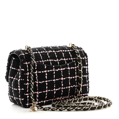 Chanel Tweed Quilted Small Camellia Flap Black Pink 3 of 10