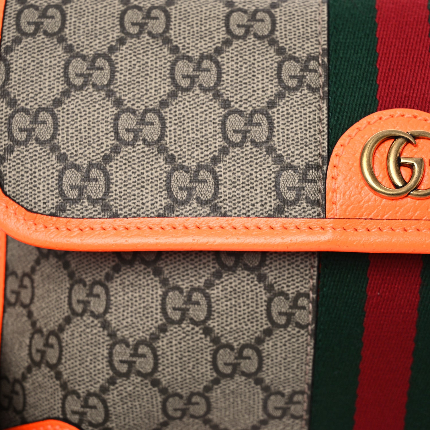 Gucci GG Supreme Monogram Web Small Ophidia Belt Bag Beige Ebony Orange 8 of 10