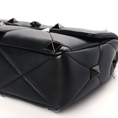 Valentino Garavani Nappa Monochrome Large Roman Stud Shoulder Bag Black 8 of 9
