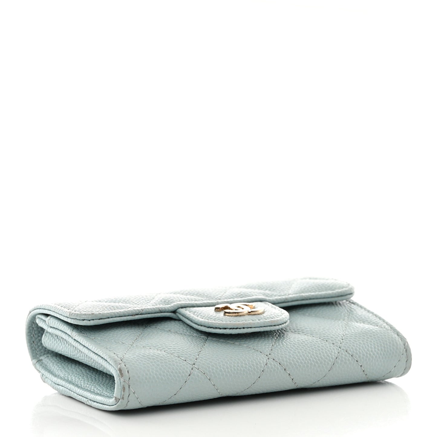 Caviar Quilted Flap Card Holder Wallet Light Blue